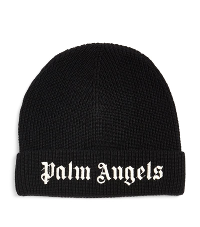Shop Palm Angels Logo Embroidered Beanie In Black