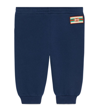 Shop Gucci Kids Cotton Logo-patch Sweatpants (3-24 Months) In Blue