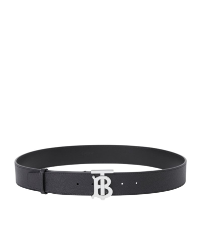 Shop Burberry Leather Reversible Tb Belt In Black