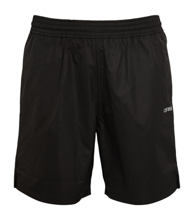 Shop Off-white Logo Patch Swim Shorts In Black