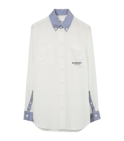 Shop Burberry Silk Stripe Detail Shirt In White
