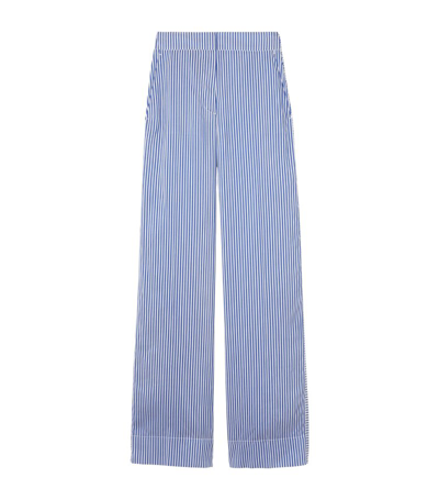 Shop Burberry Silk Striped Wide-leg Trousers In Blue
