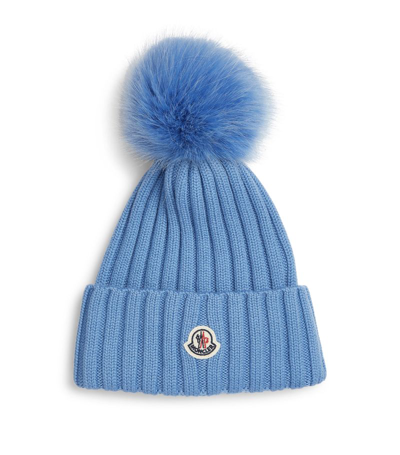 Shop Moncler Wool Pom-pom Beanie In Turquoise
