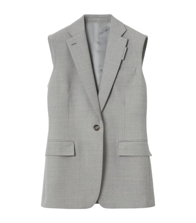Shop Burberry Wool Tailored Sleeveless Jacket In Grey