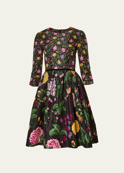 Shop Carolina Herrera Contrast Floral Print Short Dress In Black Multi