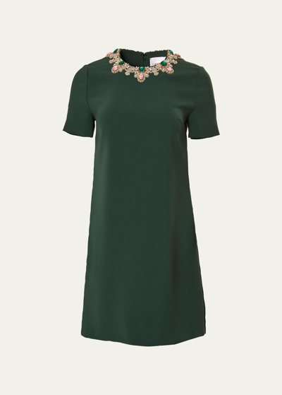 Shop Carolina Herrera Embellished-neck Mini Shift Dress In Sp Gr Mu