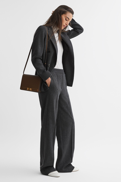 Shop Reiss Iria - Grey Melange Petite Wool Blend Wide Leg Suit Trousers, Us 10