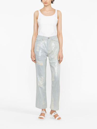 Palm Angels Sequinned Straight-leg Jeans In Blue