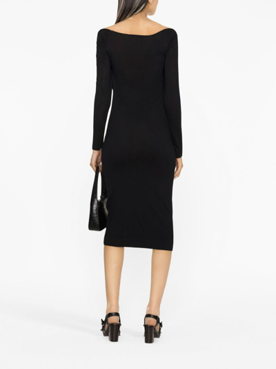 Shop Alberta Ferretti Lace-trim Off-shoulder Midi Dress In Black