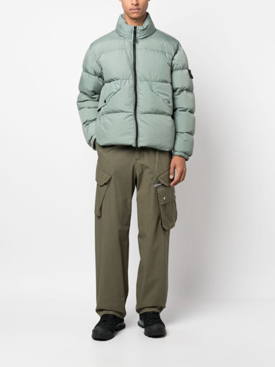 Stone Island Crinkle Reps Compass-badge Puffer Jacket In Green