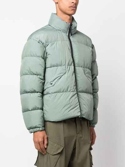Stone Island Crinkle Reps Compass-badge Puffer Jacket In Green