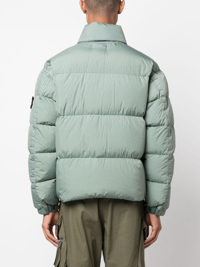 Stone Island Crinkle Reps Compass-badge Puffer Jacket In Green
