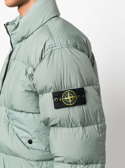 Stone Island Crinkle Reps Compass-badge Puffer Jacket In Green