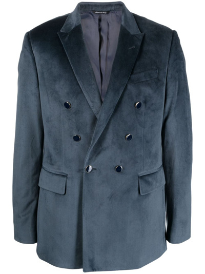 Shop Reveres 1949 Double-breasted Velour Blazer In Blue