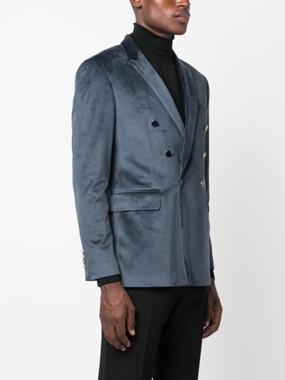 Shop Reveres 1949 Double-breasted Velour Blazer In Blue
