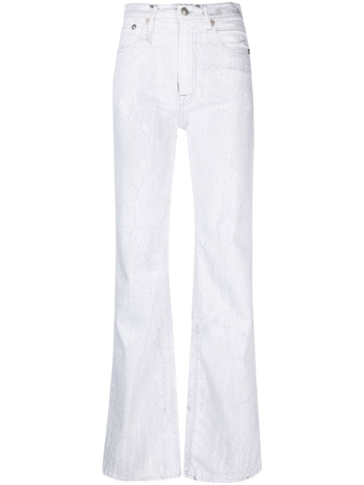 Shop R13 Jane Crackled-effect Wide-leg Jeans In White