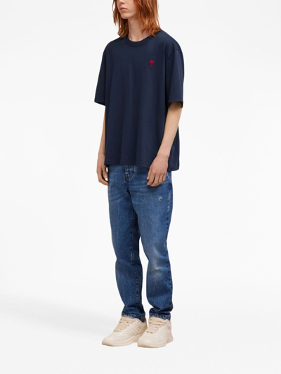 Ami Alexandre Mattiussi Ami Paris Embroidered Logo T-shirt In Blue