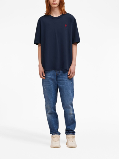 Ami Alexandre Mattiussi Ami Paris Embroidered Logo T-shirt In Blue