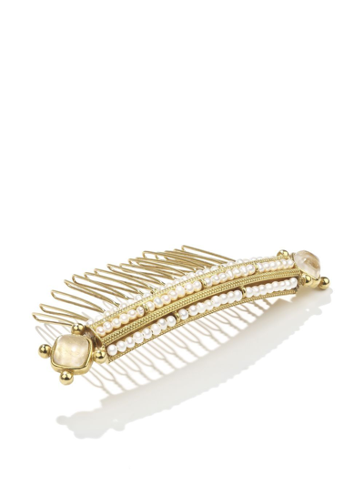 Shop Goossens Venise Pearl-detail Comb In Gold