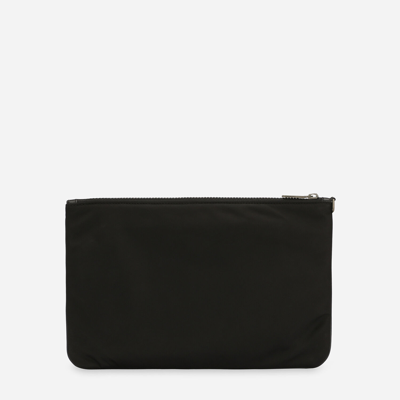 Dolce & Gabbana Black Pouch With Contrasting Rubberized Logo In Nylon In Black