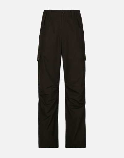 Shop Dolce & Gabbana Cotton Cargo Pants With Brand Plate In Black