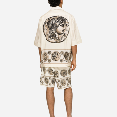 Shop Dolce & Gabbana Coin Print Stretch Drill Bermuda Shorts In White