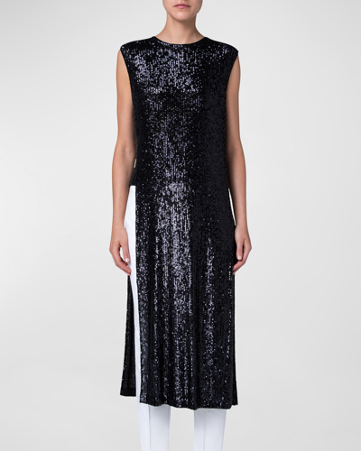 Shop Akris Sequin Long Tunic With Side Slits In Black