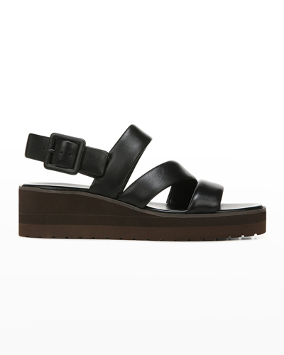 Shop Vince Skylar Leather Wedge Slingback Sandals In Black