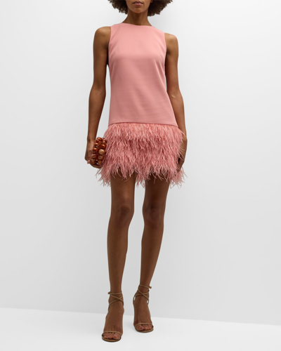 Shop Alice And Olivia Coley Feather-trim Crepe Mini Dress In Rose