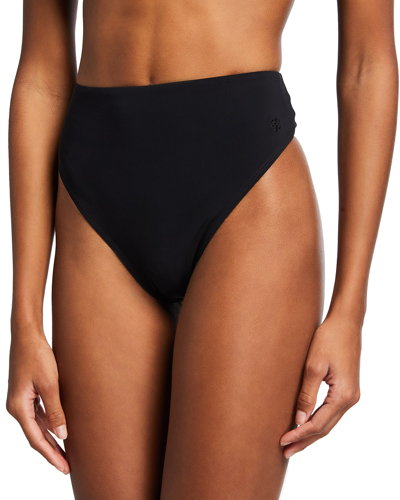 Shop Tory Burch Solid High-waist Bikini Swim Bottom In Black