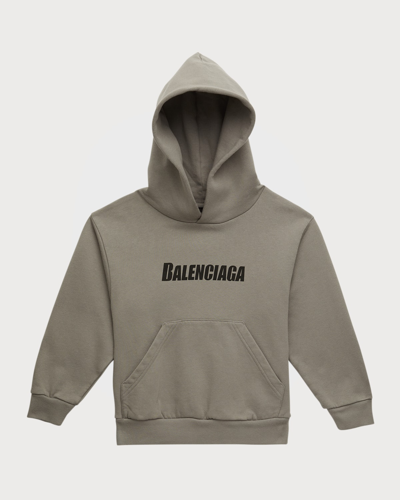 Shop Balenciaga Kid's Logo-print Pullover Hoodie In Grey/black