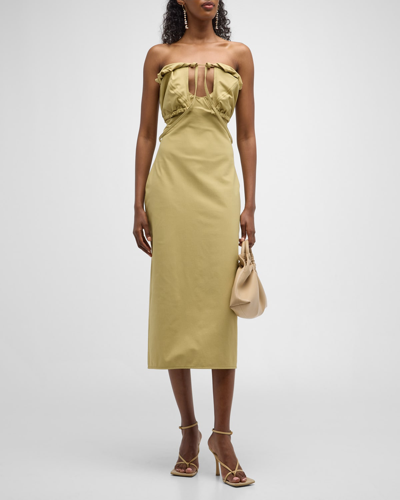 Shop Jacquemus La Robe Bikini Strapless Midi Dress In Light Khaki