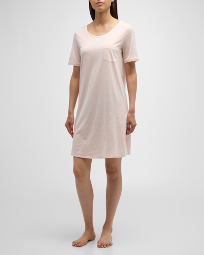 Shop Hanro Cotton Deluxe Short-sleeve Big Sleepshirt In Pink