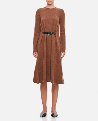 Shop Jw Anderson Padlock Strap Tie Wool Midi Dress In Brown