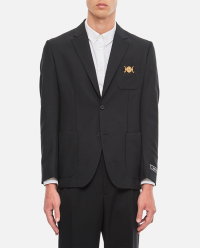 Shop Versace Formal Jacket Wool Canvas Fabric In Black