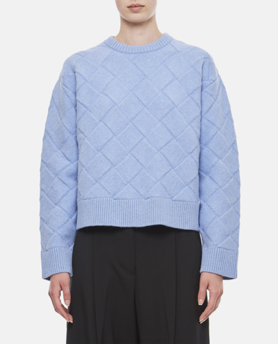 Shop Bottega Veneta Wool Intreccio Knitted Sweater In Clear Blue