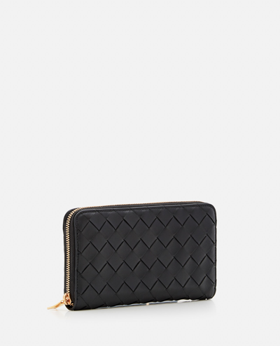 Shop Bottega Veneta Leather Zip Around Wallet In Black