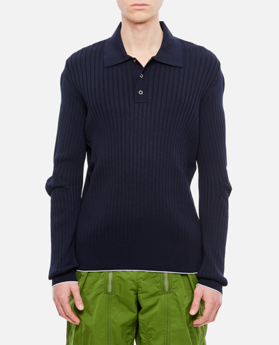 Shop Bottega Veneta Cotton Polo Shirt Long Sleeve In Blue