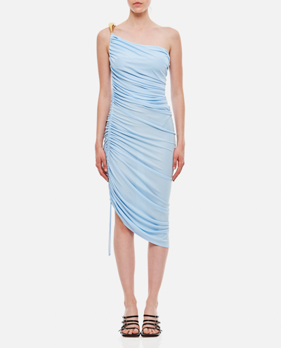 Shop Bottega Veneta Viscose Jersey Midi Dress In Clear Blue