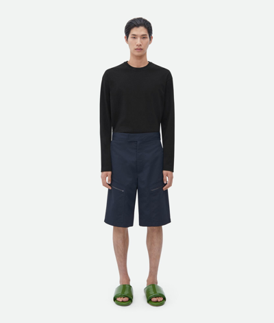 Shop Bottega Veneta Black Bermuda Shorts With Zip Pockets Black In Polyamide Man In Blue