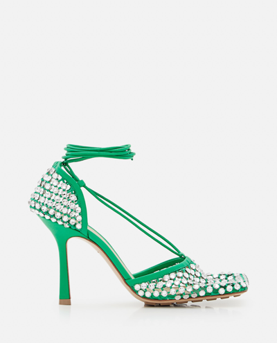 Shop Bottega Veneta Net Crystals Sandals In Green