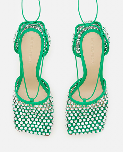 Shop Bottega Veneta Net Crystals Sandals In Green