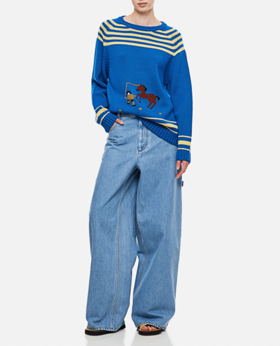 Shop Bode Wool Turtleneck Sweater In Clear Blue