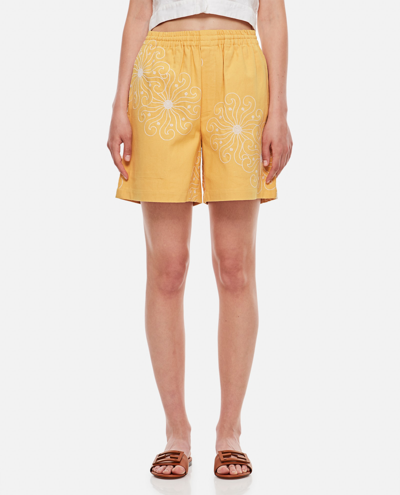 Shop Bode Soleil Cotton Blend Shorts In Yellow