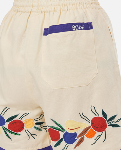 Shop Bode Linen Cotton Blend Fruit Details Shorts In White