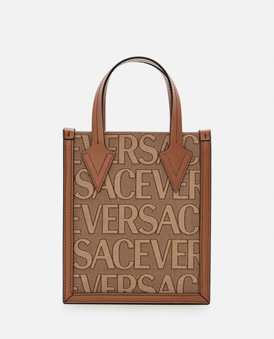Shop Versace Small Tote In Beige
