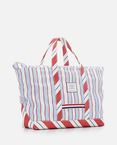 Shop Thom Browne Medium Tool Tote In Washed Striped Canva In Clear Blue