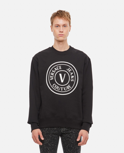 Shop Versace Jeans Couture Crewneck Cotton Sweatshirt In Black