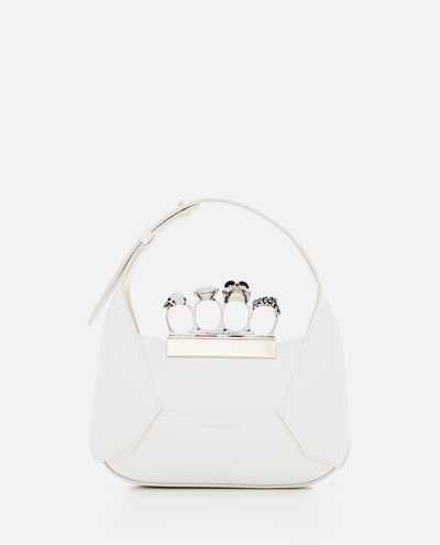 Shop Alexander Mcqueen Jewelled Hobo Leather Mini Bag In White