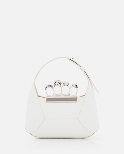 Shop Alexander Mcqueen Jewelled Hobo Leather Mini Bag In White